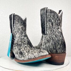 NEW Lane PLAIN JANE Hair on Hide Cowboy Boots 7.5 Black Cowhide Western Ankle